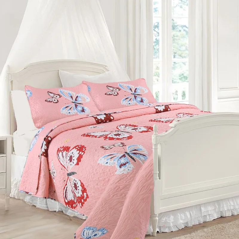 Cozy Line Coral Pink Butterflies Girl Quilt Bedding Set