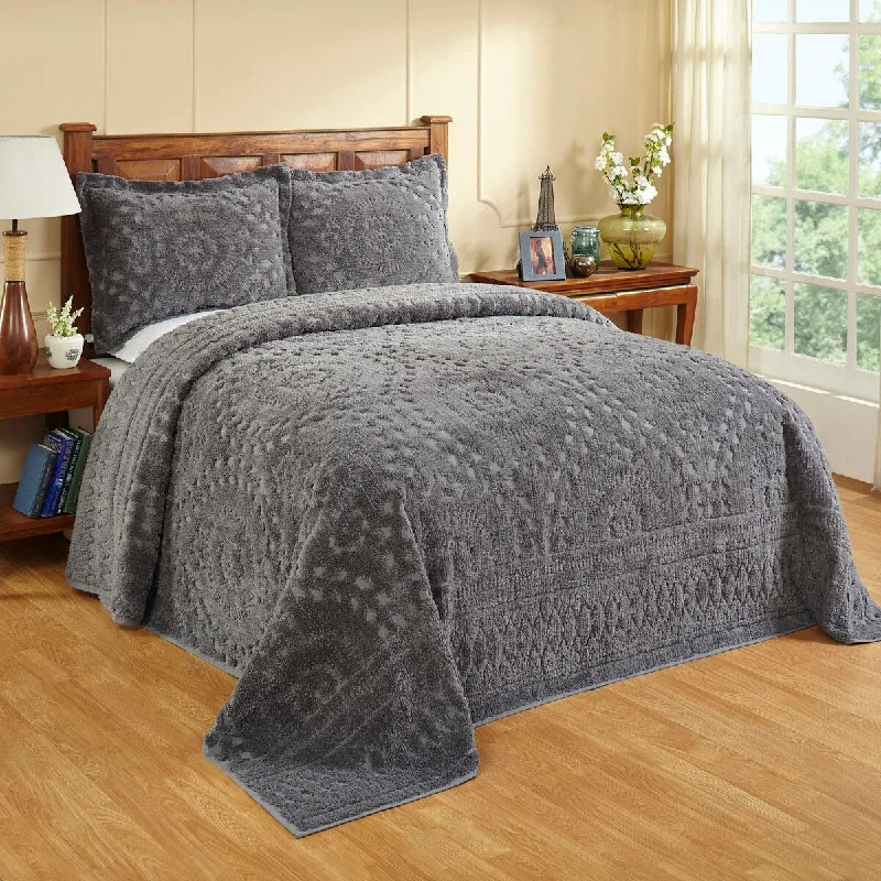 Gray Rio Floral Design 100% Cotton Bedspread, for Adult, Queen