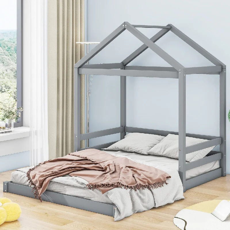 Grey Full SizePlayful / House Bed with Safety Guardrail