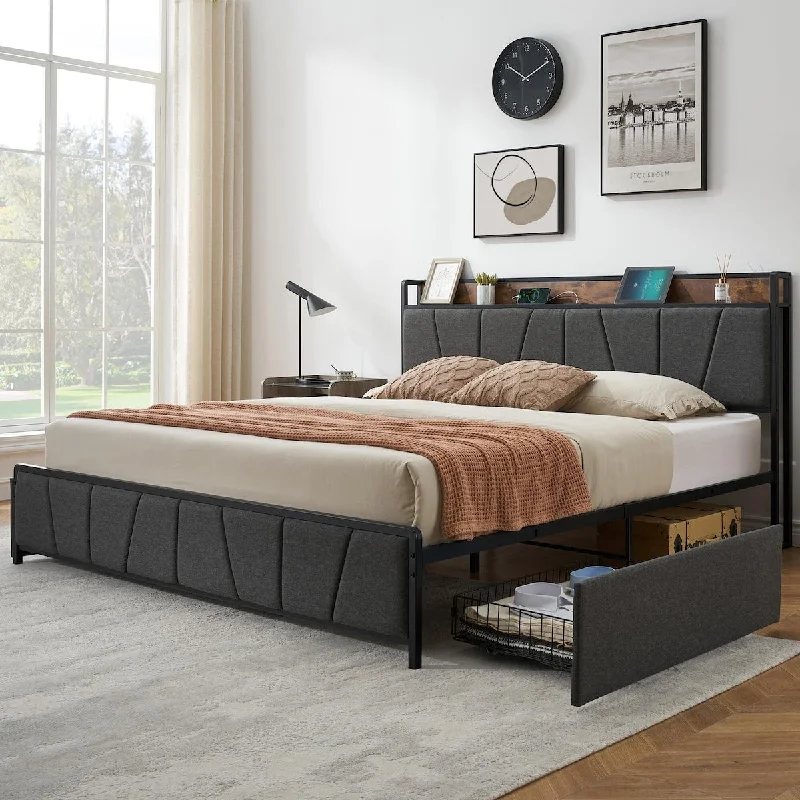 King Size Bed Frame with 2 Storage Drawers