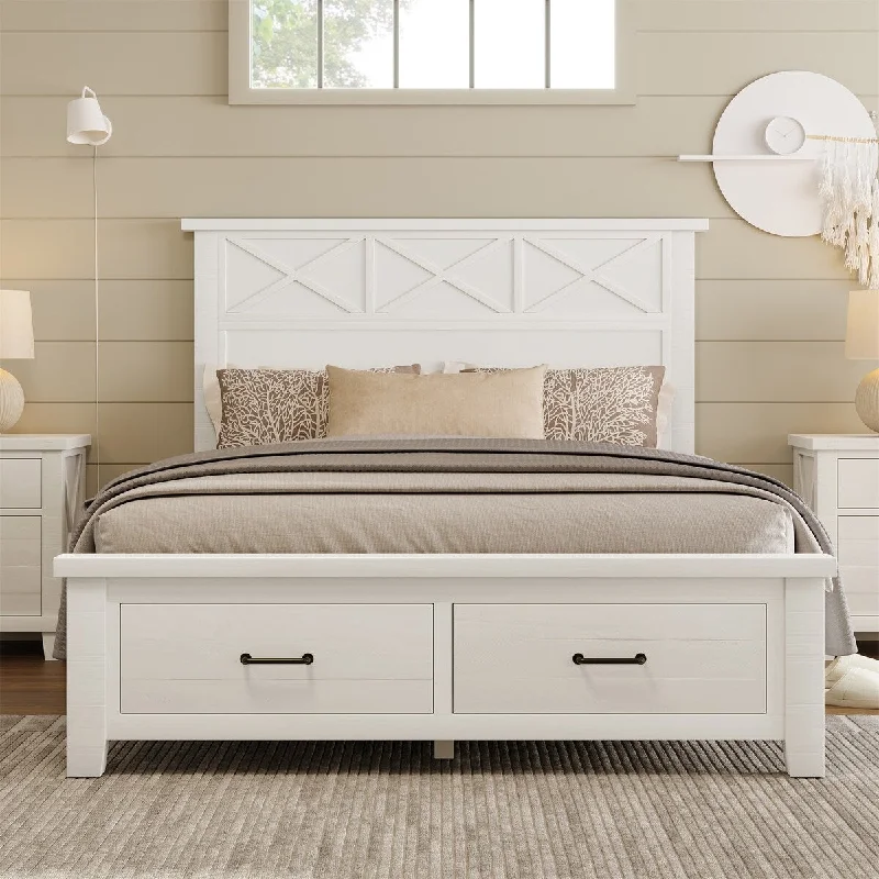 MERAX Rustic Farmhouse Style Queen Storage Panel Bed