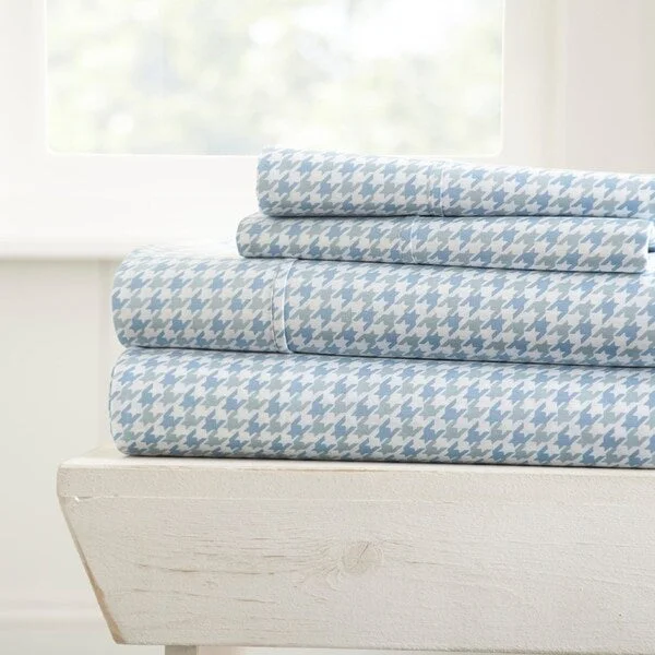 Merit Linens Ultra Soft Hounds Tooth Pattern 4 Piece Bed Sheet Set