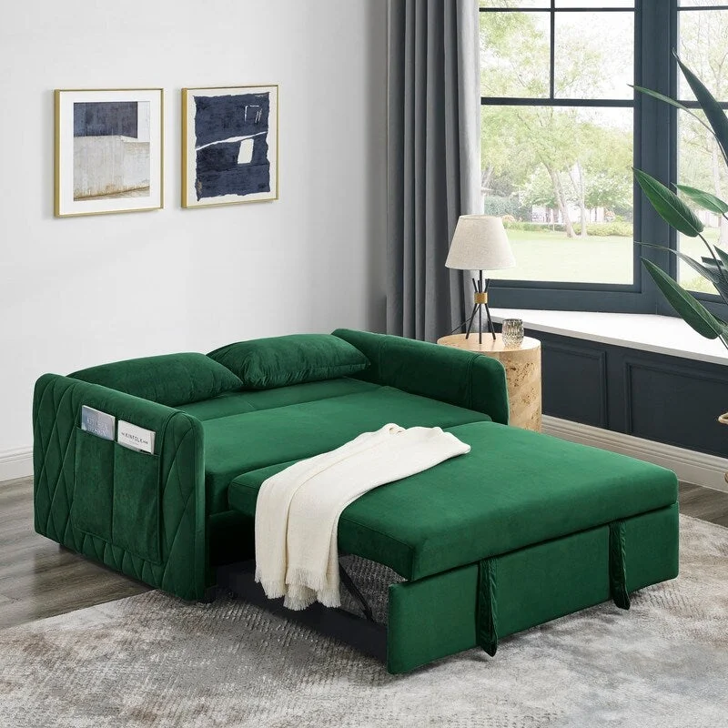 Modern Convertible Sofa Bed with 2 Detachable Arm Pockets,Living Room