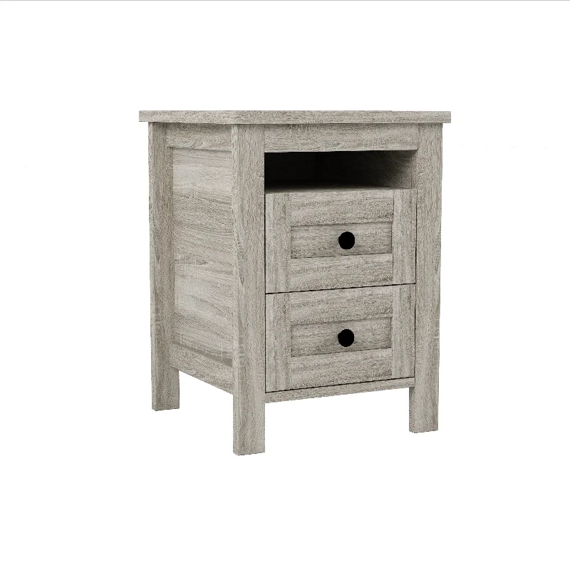 Night Stand, 2-drawers Farmhouse Wooden Nightstand End Table, Wooden Side Table with Storage Cabinet for Bedroom, Antique Gray