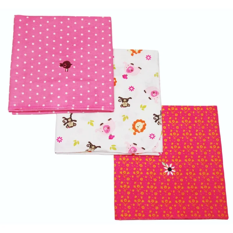 NoJo Little Bedding Raspberry Jungle Flannel (Pack of 3)