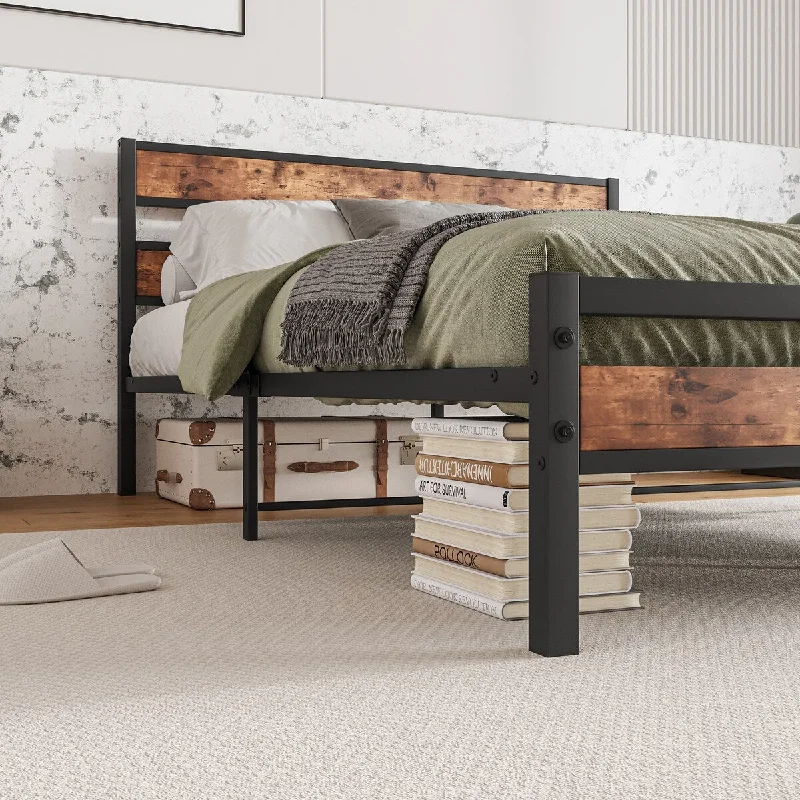 Queen Size Platform Bed Frame,Strong Metal Slats Support