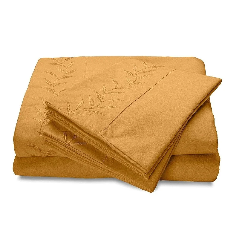 Reversifi Embroidered Bed Sheets Set Soft Brushed Microfiber Full, Amber Gold