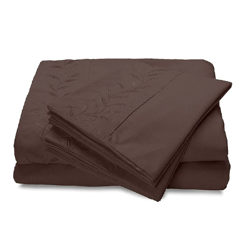 Reversifi Embroidered Bed Sheets Set Soft Brushed Microfiber Full, Chestnut/Brown