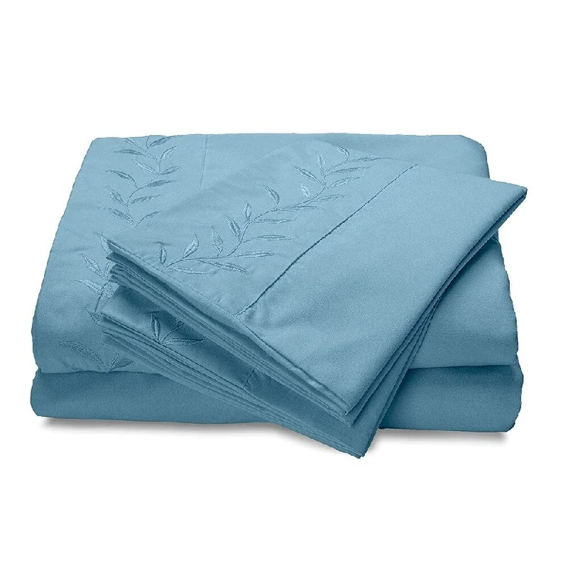 Reversifi Embroidered Bed Sheets Set Soft Brushed Microfiber Full, Dream Blue