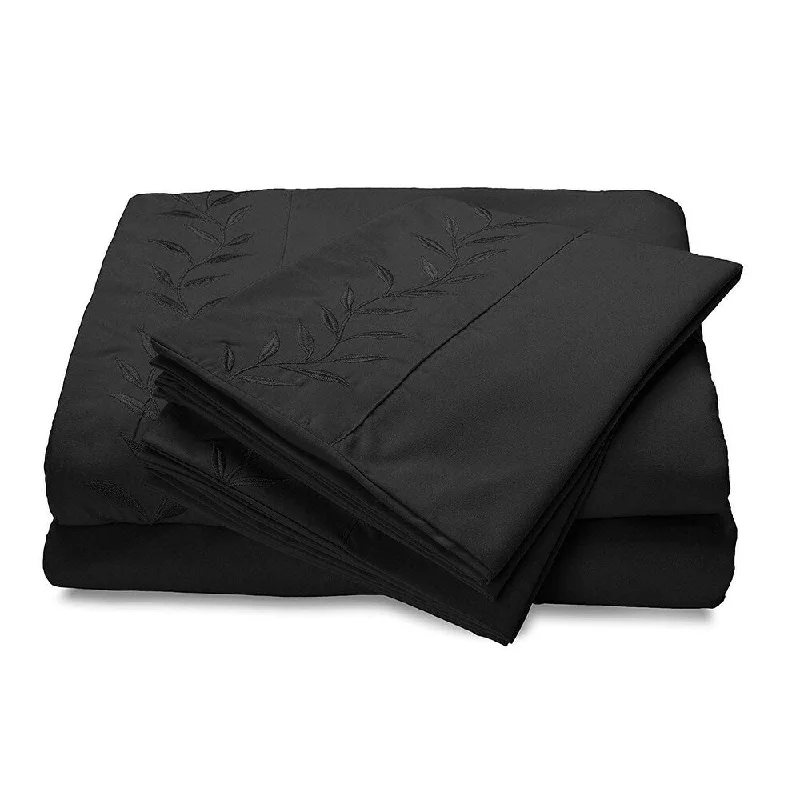 Reversifi Embroidered Bed Sheets Set Soft Brushed Microfiber Full, Meteorite/Black