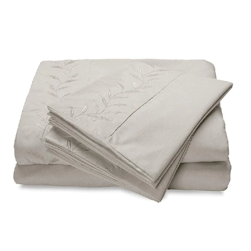 Reversifi Embroidered Bed Sheets Set Soft Brushed Microfiber Full, Moonstruck/Gray