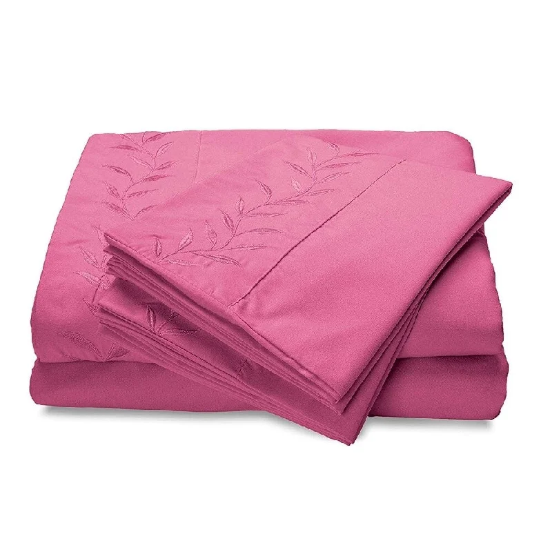 Reversifi Embroidered Bed Sheets Set Soft Brushed Microfiber Queen, Poignancy/Pink