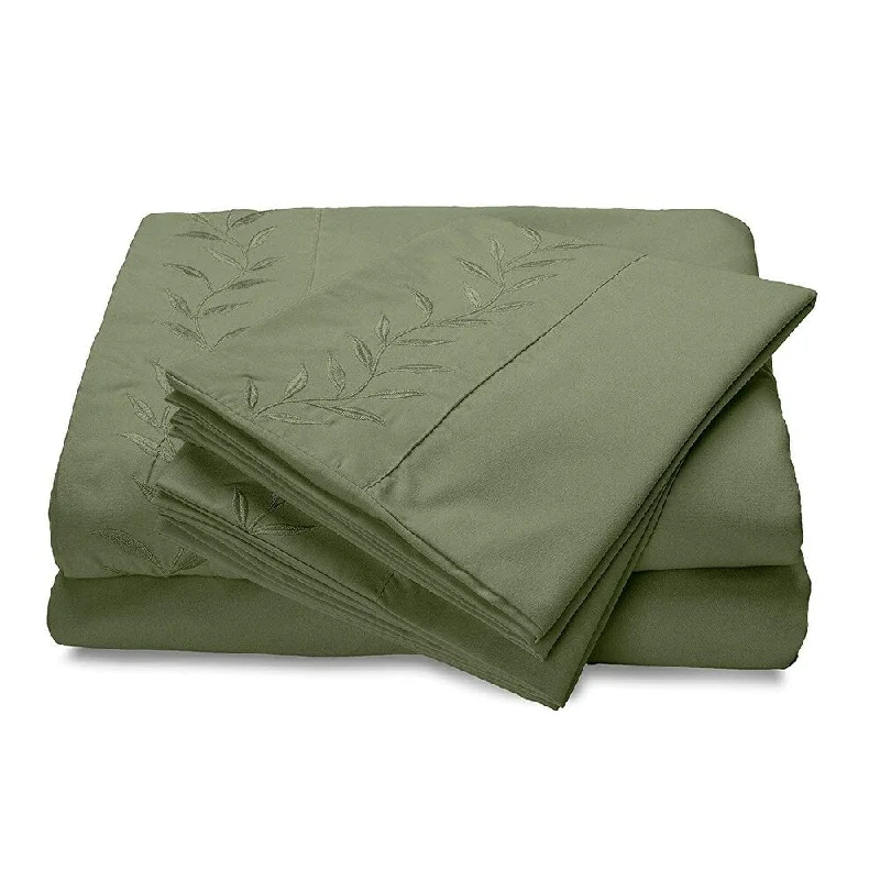 Reversifi Embroidered Bed Sheets Set Soft Brushed Microfiber Twin, Oil Green