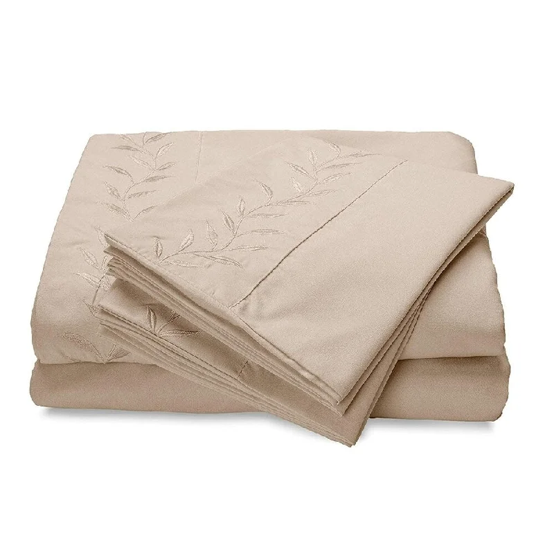 Reversifi Embroidered Bed Sheets Set Soft Brushed Microfiber Twin, Tapioca/Ivory