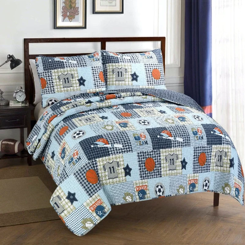 Taylor & Olive Blue Patchwork Sports Quilt Bedding Set