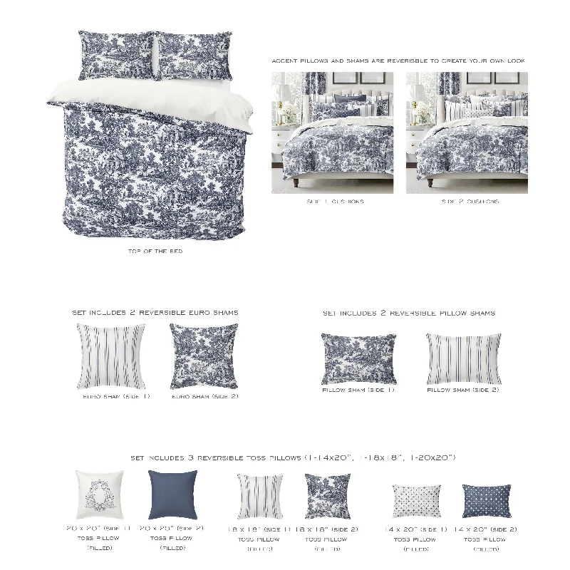 6ix Tailors Au Village Toile Denim 8 Piece Comforter Designer Set