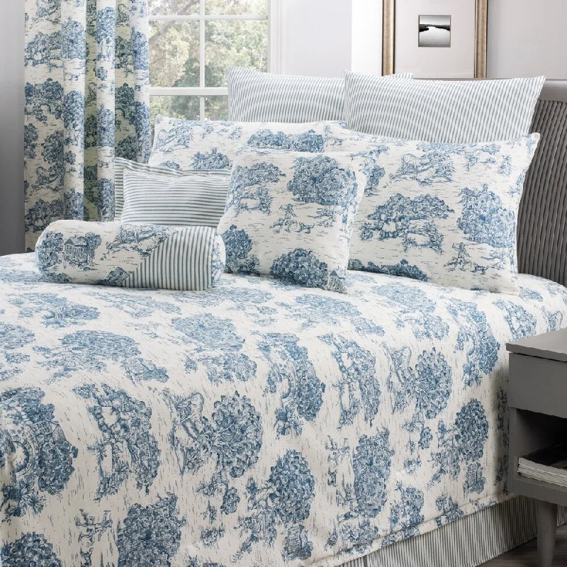 Calais Blue Toile Comforter Set Size - King