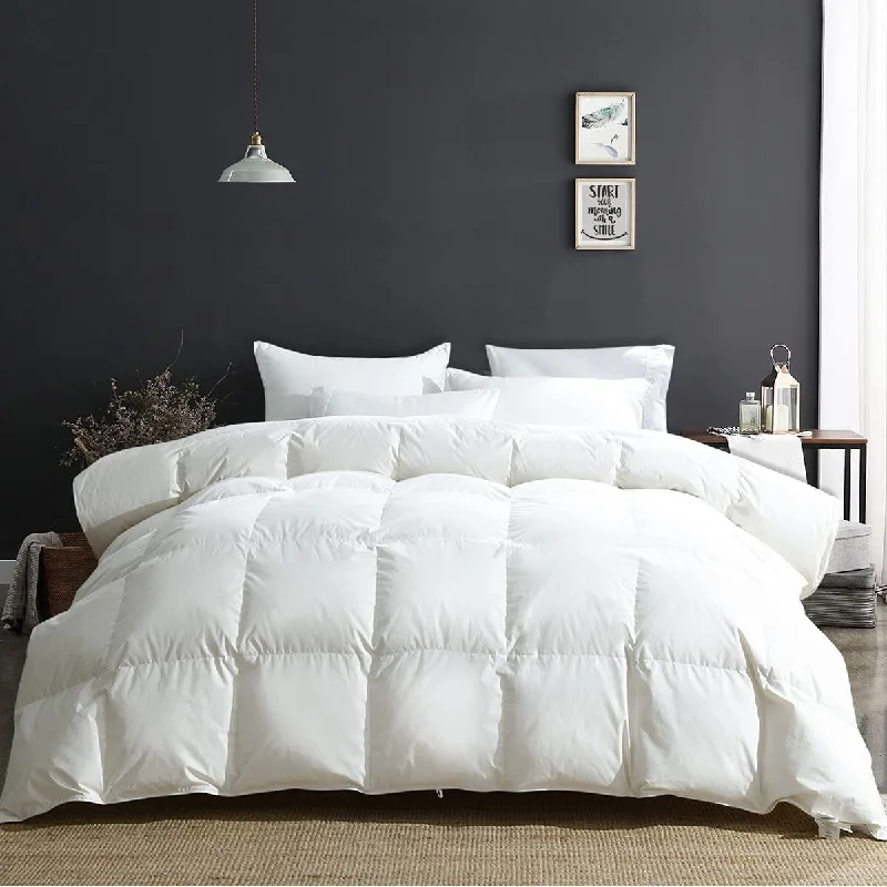 King Size Luxury 100% Organic Cotton All Season Goose Feathers Down Comforter 750 Fill Power Medium Warmth Duvet Insert, 106x90