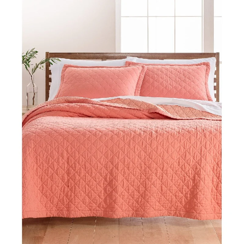 Martha Stewart Collection Full/Queen Quilt and Sham Broadstitch Diamonds Coral - Full